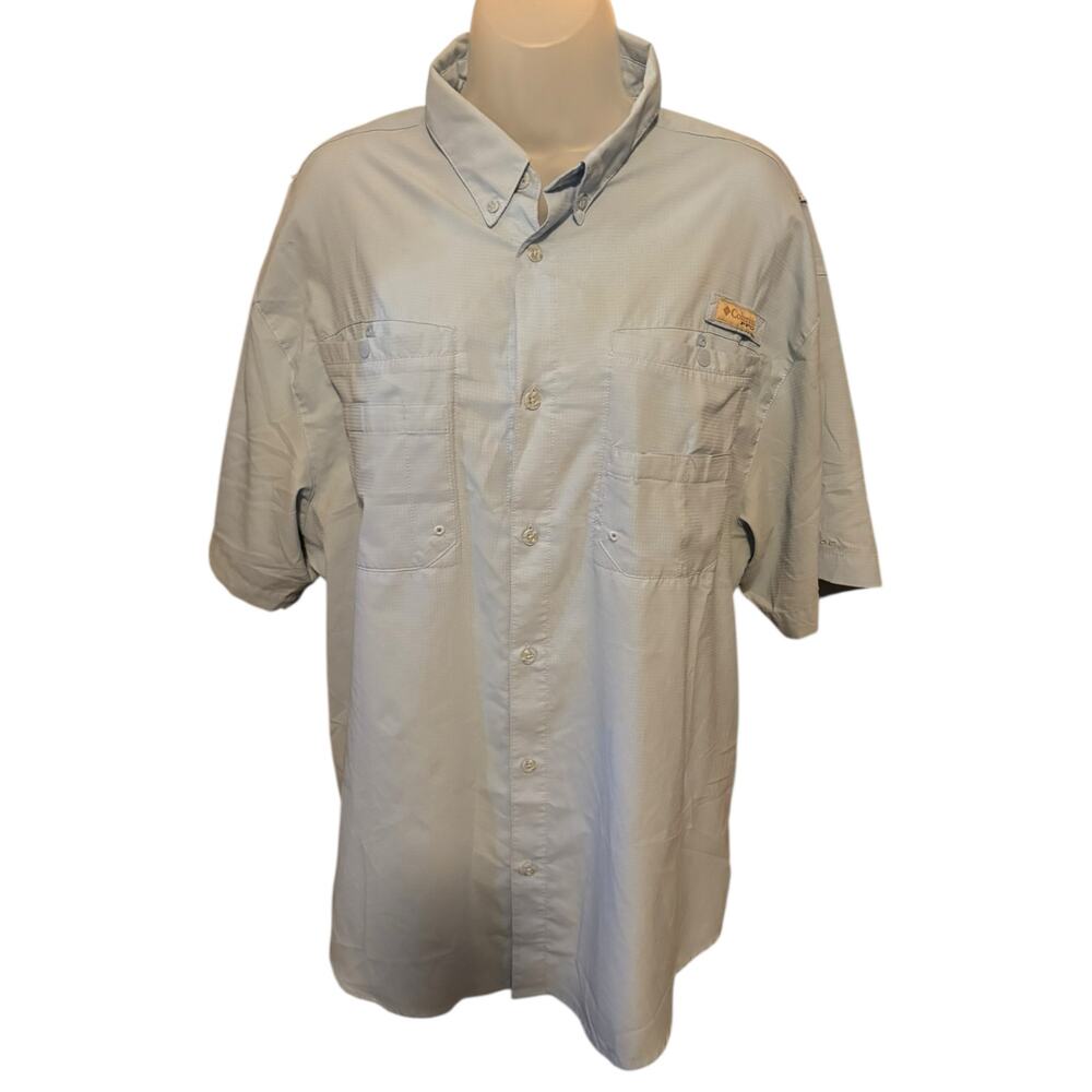 Columbia PFG Fishing Shirt Short Sleeve Light Blue Size Large